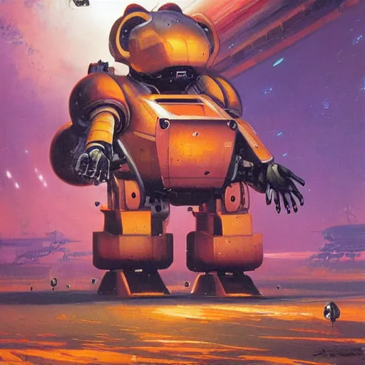 Image similar to a large anthropomorphic hamster shaped mecha by paul lehr and moebius