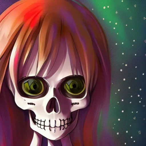 Prompt: manga fine details portrait of joyful skull girl skeleton, bokeh. anime masterpiece by studio ghibli. 8 k render, sharp high quality anime illustration in style of ghibli, artstation