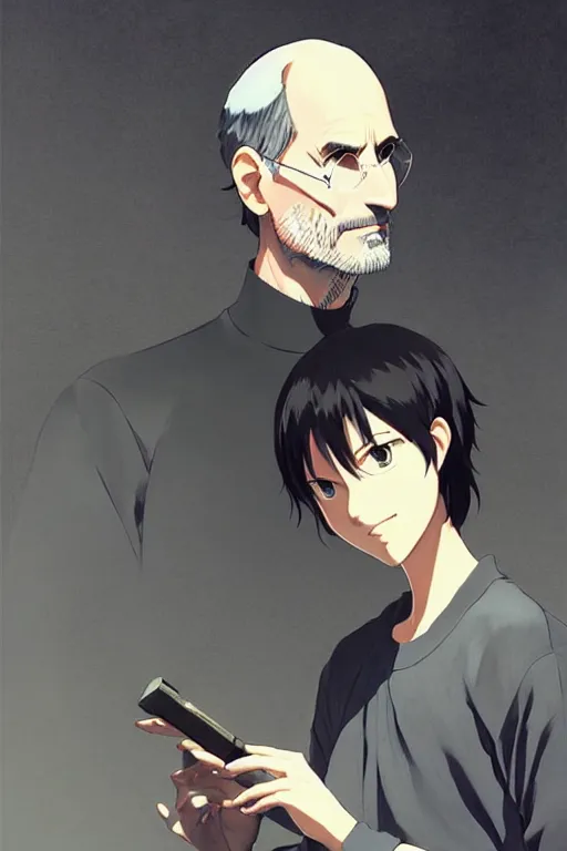 Image similar to steve jobs the anime, portrait, detailed, trending pixiv fanbox, by greg rutkowski abigail larson makoto shinkai takashi takeuchi studio ghibli jamie wyeth