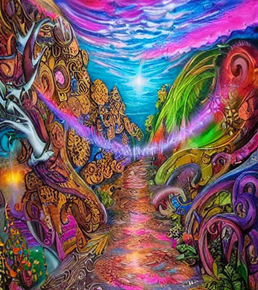 Image similar to pyrography, spray painted graffiti, perspective chalk art pastiche by Lisa Frank, Josephine Wall and Dan Mumford