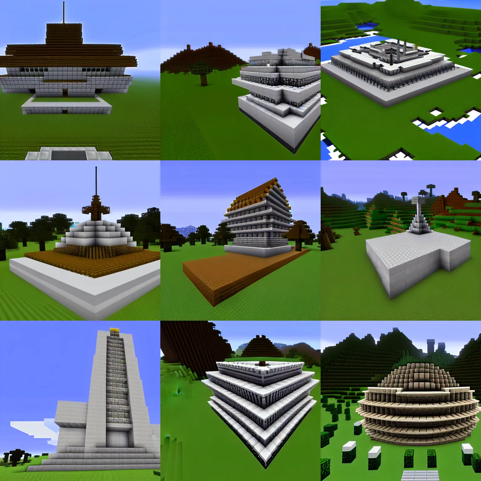 Prompt: a recreation of the beehive new zealand parliament building in minecraft.