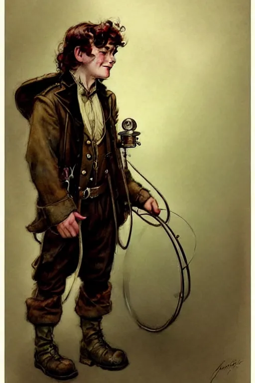 Image similar to ( ( ( ( ( 1 9 5 0 s retro future hobbit adventurer in steampunk costume full portrait. muted colors. ) ) ) ) ) by jean - baptiste monge!!!!!!!!!!!!!!!!!!!!!!!!!!!!!!
