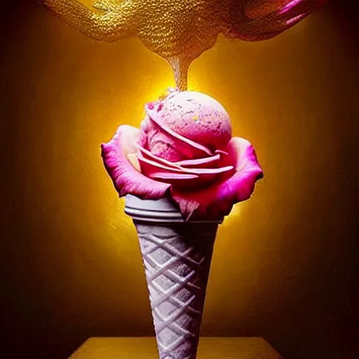 Image similar to epic professional digital art of icecream, rose atmospheric lighting, painted, intricate, detailed, cheerful, fun, exciting, by leesha hannigan, wayne haag, reyna rochin, ignacio fernandez rios, mark ryden, iris van herpen,, epic, stunning, gorgeous, much wow, cinematic, masterpiece.