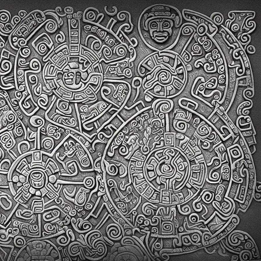 Prompt: wide angle shot mayan calendar stone carvings intricate elegant highly detailed centered digital painting artstation concept art