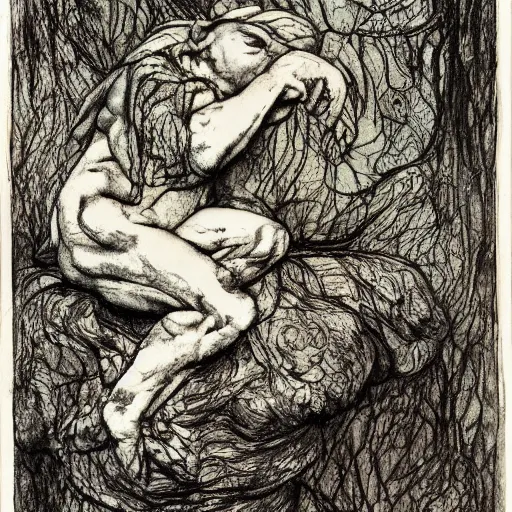 Image similar to toad The Thinker, swamp, by Auguste Rodin, by Irving Penn, illustrations by irish fairy tales james stephens arthur rackham, illustrations by Stephen Reid