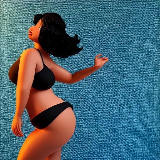 Prompt: detailed 3d render of a voluptuous beautiful black curvaceous model, studio lighting, blue background, in the style of pixar, highly detailed, sharp focus, bokeh, depth of field, 16k resolution, Unreal Engine 5, coherent, cinematic lighting, beautiful painting