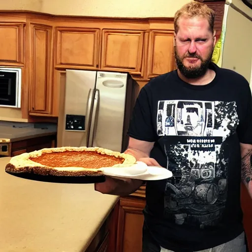 Prompt: ethan van sciver is sniffing a warm baked pie in his kitchen in the middle of the night h 7 0 4