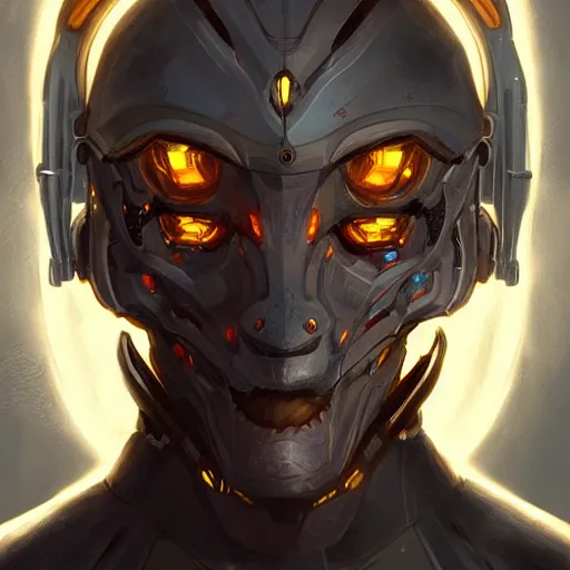 Prompt: Cyborg dragon portrait, artstation, Golden halo