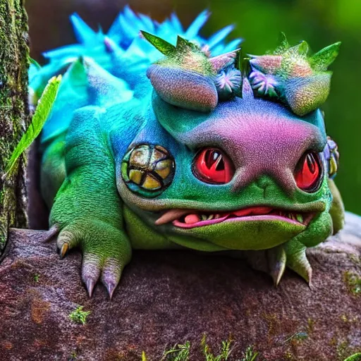 Image similar to national geographic photo of venusaur, pokemon in the wild, intricate, portrait, 8 k highly professionally detailed, hdr, award winning