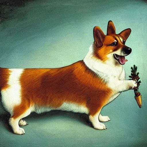 Image similar to corgi dog in cosmos painting, leonardo da vinci style