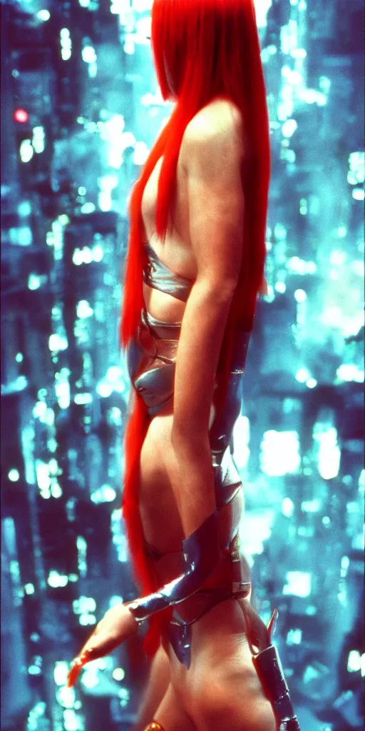 Image similar to Leeloo from the 5th Element, cinematic, trending on imagestation, 35mm, futuristic, cyberpunk