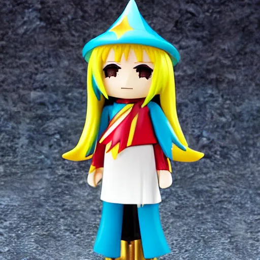 Image similar to a wizard with a rainbow wizard hat vinyl figure, anime style, nendroid