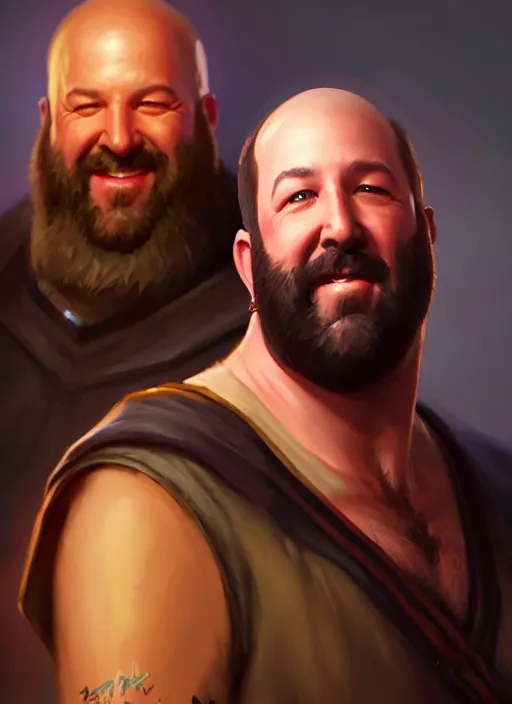 Prompt: a _ fantasy _ style _ portrait _ painting _ of burt kreischer, rpg dnd oil _ painting _ unreal _ 5 _ daz. _ rpg _ portrait _ extremely _ detailed _ artgerm _ greg _ rutkowski _ greg