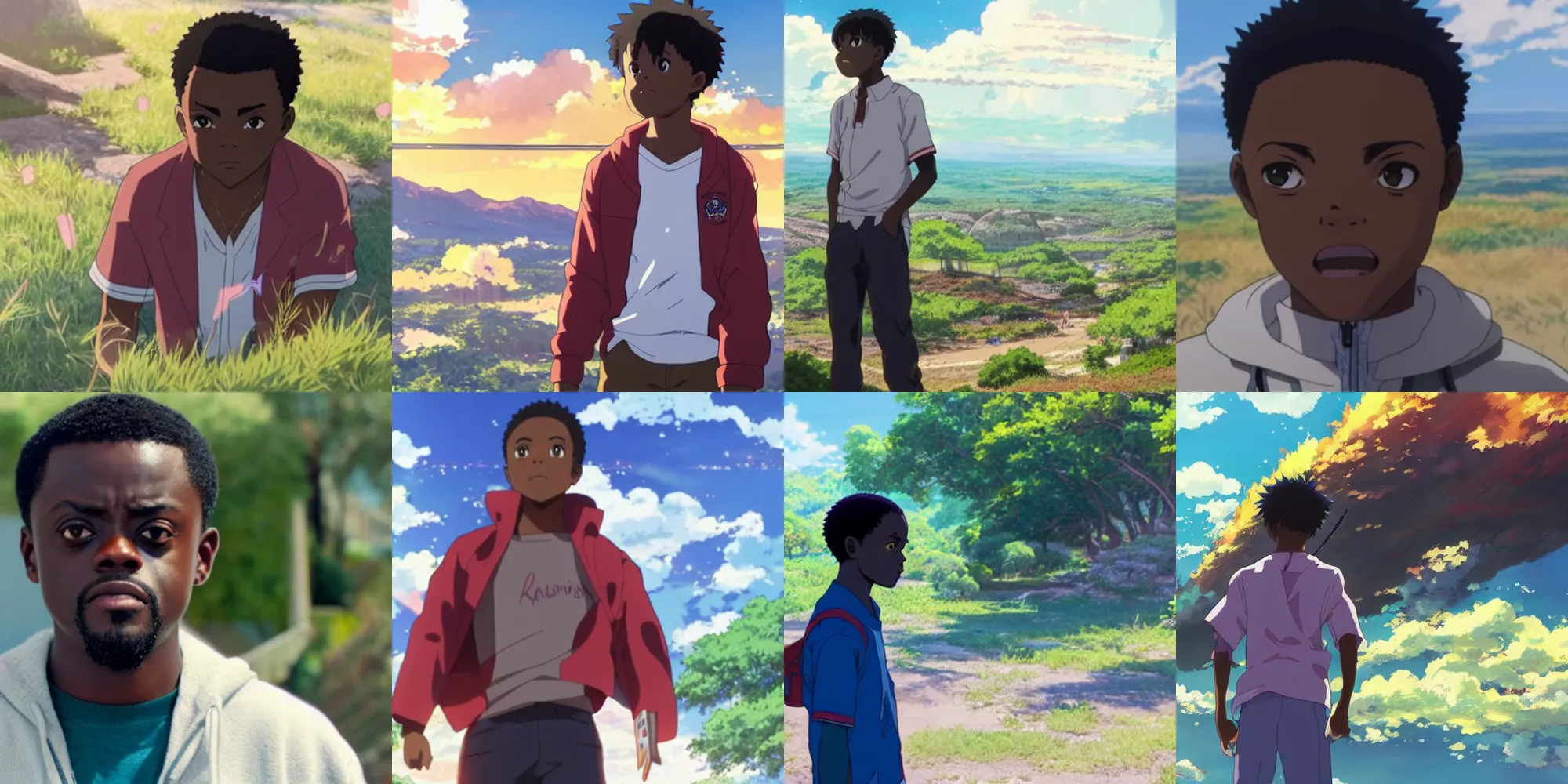 Prompt: daniel kaluuya in a still from the anime your name ( 2 0 1 6 ) directed by makoto shinkai