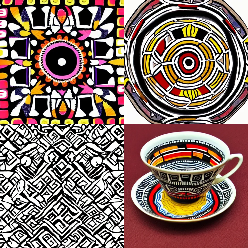 Prompt: teacup, ndebele pattern, very beautiful