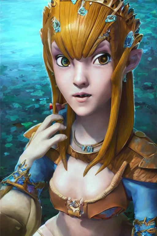 Prompt: Princess Ruto from Zelda, oil on canvas, intricate, portrait, 8k highly professionally detailed, HDR, CGsociety