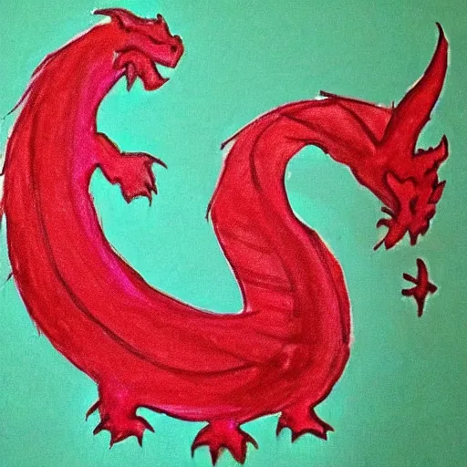 Image similar to Simple strokes of dragon drawn by a 6-year-old child