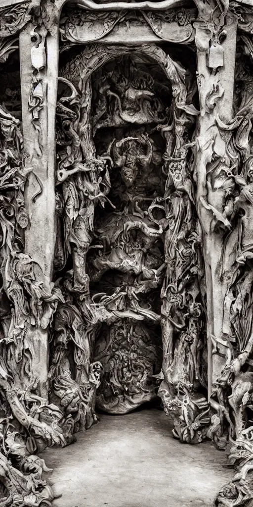 Image similar to the entrance to a private club in hell, intricate details