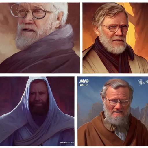 Image similar to david letterman as old obi wan kenobi, art by artgerm and greg rutkowski and charlie bowater and magali villeneuve and alphonse mucha