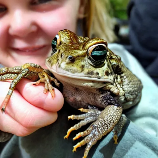 Prompt: Moira Rose holding an American Toad
