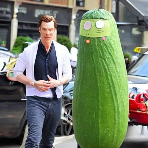 Prompt: benedict cumberbatch in a cucumber outfit