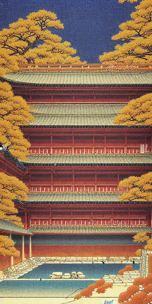 Prompt: a beautiful ancient greek bathhouse in the autumn by hasui kawase