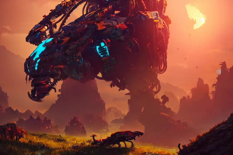 Image similar to scorcher machine mecanical creature robot of horizon forbidden west horizon zero dawn bioluminiscence global illumination ray tracing hdr fanart arstation by ian pesty and alena aenami artworks in 4 k