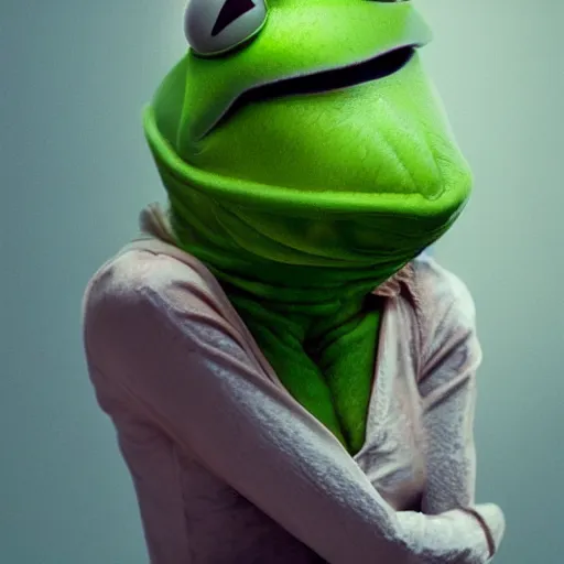 Image similar to anonymous as a kermit, award winning creature photography, extremely detailed, artstation, 8 k, sensual lighting, incredible art, wlop, artgerm