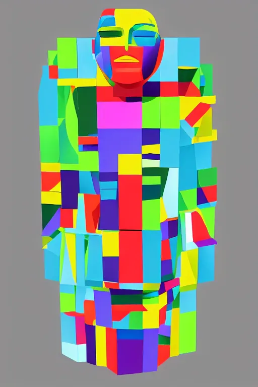 Image similar to cubist moai statue cutout digital illustration cartoon colorful beeple