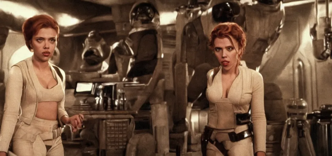 Image similar to a still of Scarlett Johansson in the cantina in Star Wars (1977)