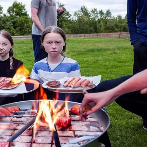 Image similar to photo of greta thunberg having a bbq