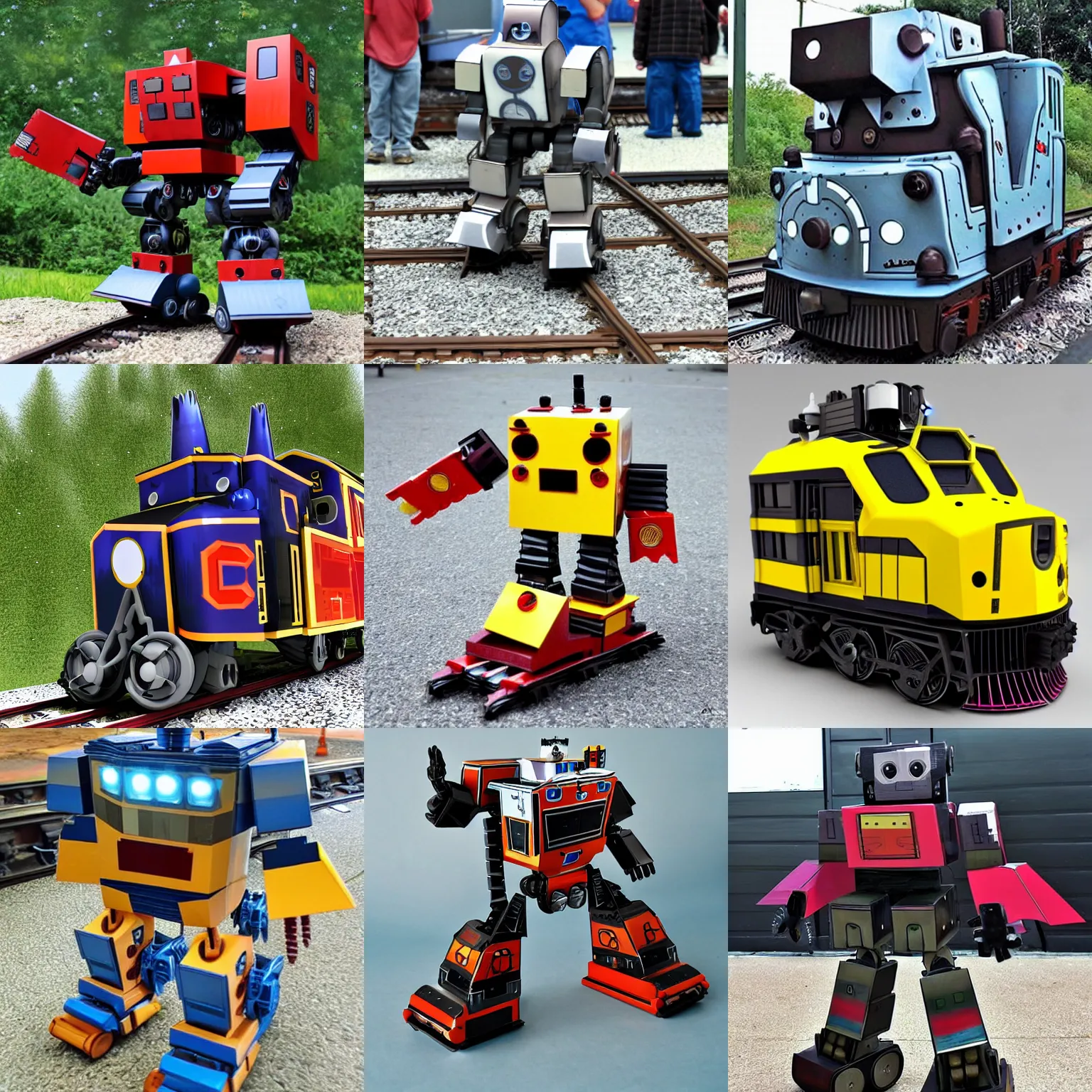 Prompt: a train themed transformer robot in disguise