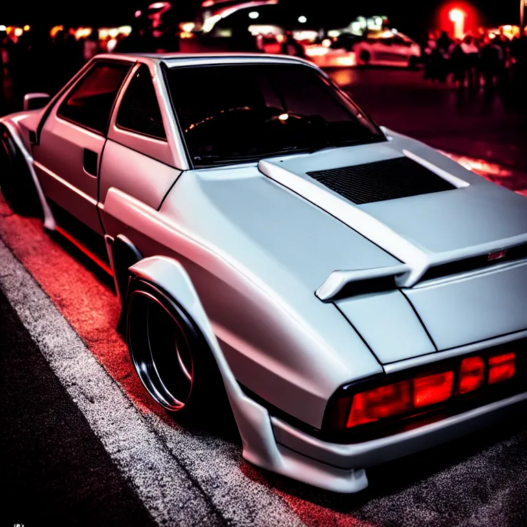 Prompt: close-up-photo Nissan S30 turbo illegal roadside night meet, work-wheels, Shibuya shibuya, cinematic color, photorealistic, deep dish wheels, highly detailed night photography