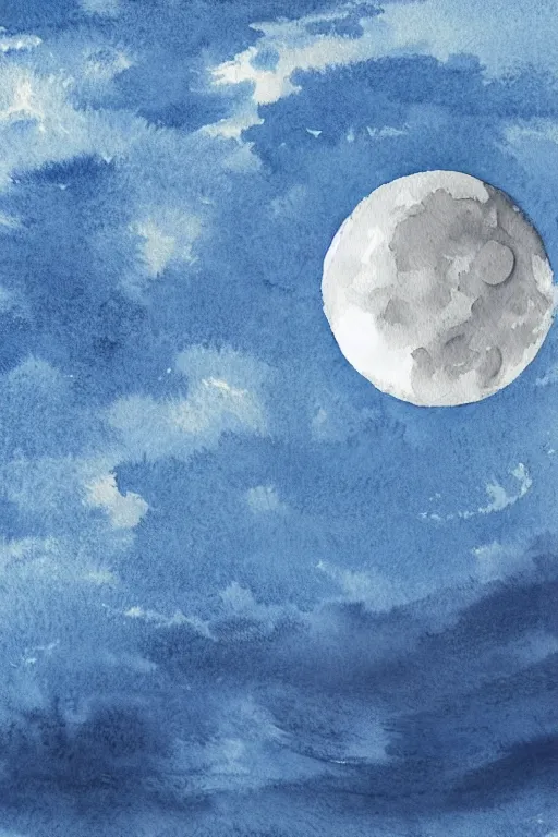 Prompt: watercolor painting of moon with blue light over white, a sun in the sky, highly detailed, 3 d render.