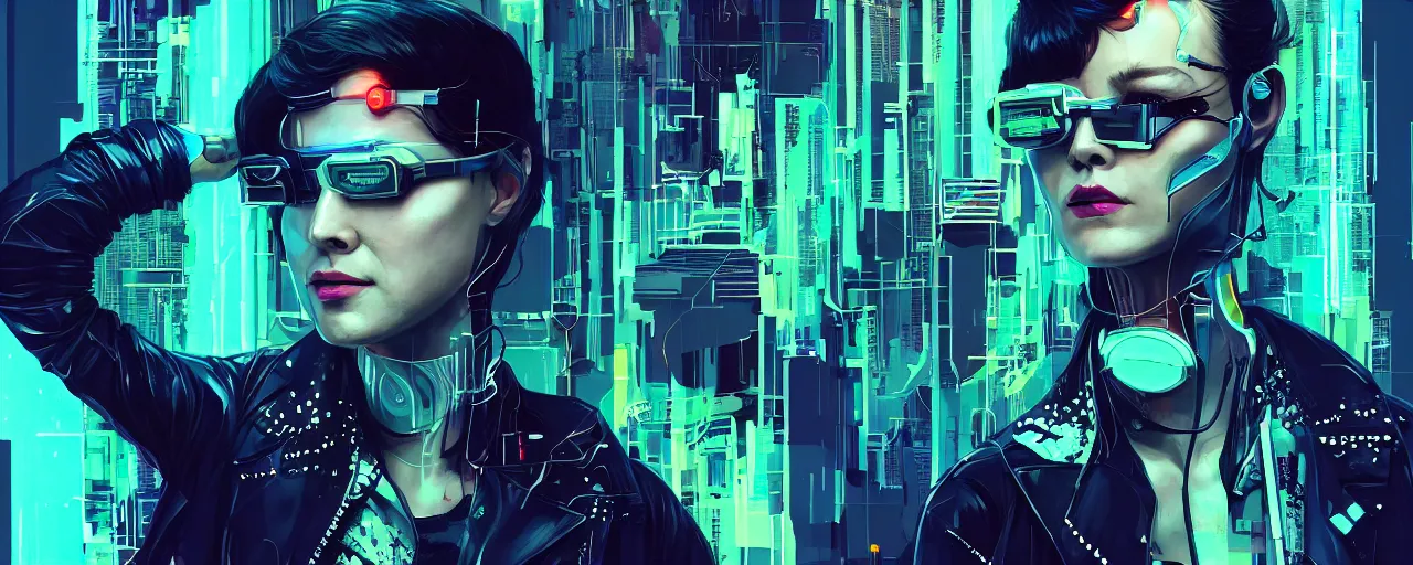 Prompt: duotone illustration 3 / 4 portrait of molly millions from neuromancer. mirrorshades, cybernetic claw blades in fingers, tech noir volumetric lighting. dynamic composition. by sachin teng and sergey kolesov and ruan jia and heng z. graffiti art, scifi, fantasy, hyper detailed. octane render. concept art. trending on artstation