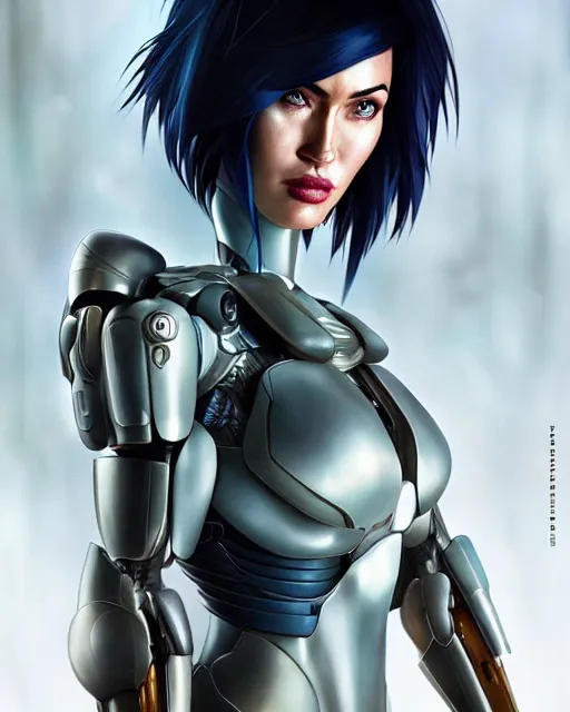 Prompt: weta movie still portrait photo of megan fox as the major ghost in the shell as cyborg woman by pixar, by weta, wlop, ilya kuvshinov, rossdraws, artgerm, maxim cover, latex, sweaty, iridescent, bright morning, anime, liosh, mucha