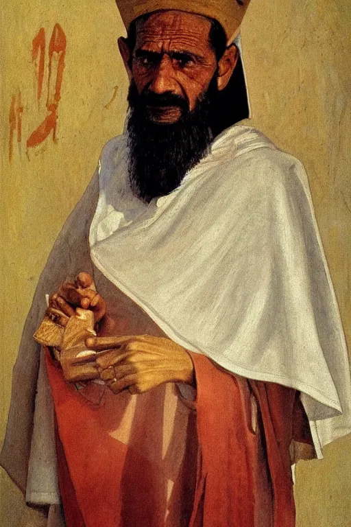 Prompt: a closer hero portrait of a a very old egyptian priest with very piercing eyes, very charismatic. in old egypt. masterpiece, dramatic light and shadow, saturated colors, ciaroscuro. painted by carl larsson