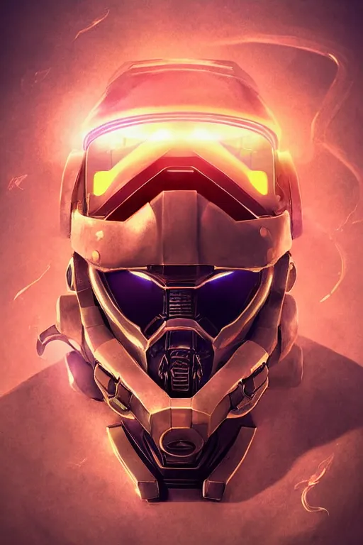 Image similar to robot ninja mask helmet halo master chief radiating a glowing aura global illumination ray tracing hdr fanart arstation by ian pesty and katarzyna da „ bek - chmiel