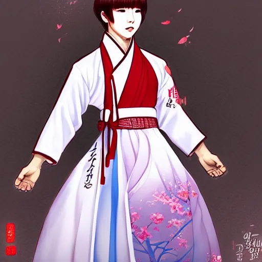 Image similar to Jimin bts in traditional hanbok clothing, by Lim Chuan Shin, rossdraws, artgerm and Mandy jergens