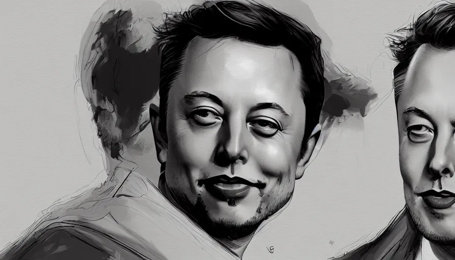 Prompt: concept art of hari seldonand elon musk by jama jurabaev, very long shot, brush hard, artstation, high quality, brush stroke