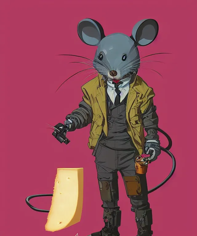 Image similar to a portrait of an anthropomorphic cyberpunk mouse holding a cheese, cyberpunk!, fantasy, elegant, digital painting, artstation, concept art, matte, sharp focus, illustration, art by josan gonzalez