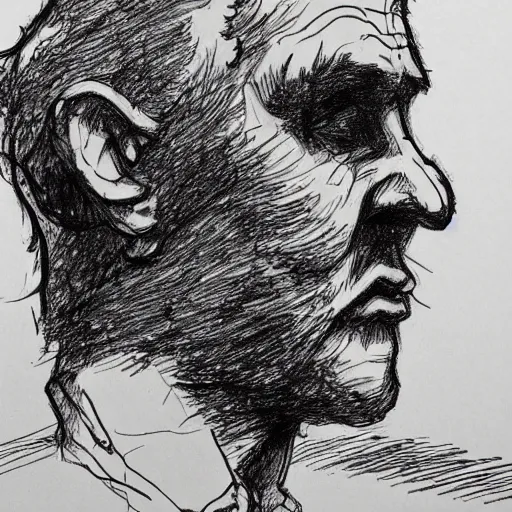 Prompt: a realistic yet scraggly portrait sketch of the side profile of a stern and sophisticated mac tonight, trending on artstation, intricate details, in the style of frank auerbach, in the style of sergio aragones, in the style of martin ansin, in the style of david aja, in the style of mattias adolfsson