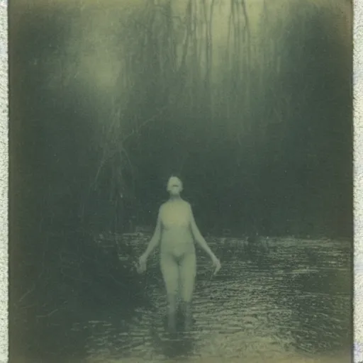 Image similar to creepy lovecraftian monster in swamp, 1 9 1 0 polaroid photo