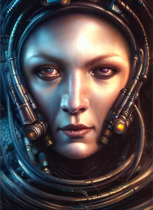 Prompt: closeup portrait shot of a cyberpunk cyborg in a scenic dystopian environment, intricate, elegant, highly detailed, centered, digital painting, artstation, concept art, smooth, sharp focus, illustration, artgerm, tomasz alen kopera, peter mohrbacher, donato giancola, joseph christian leyendecker, wlop, boris vallejo