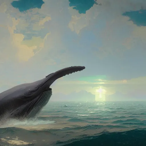 Prompt: Concept art, A whale floats in a cloud, 8k, bright light, alphonse mucha, james gurney, greg rutkowski, john howe, artstation