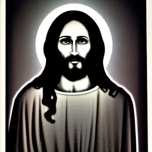 Image similar to vhs static overlay of jesus apparition, vhs, 1 9 9 0, highly realistic, highly detailed, vhs noise static, black and white, vhs glitch