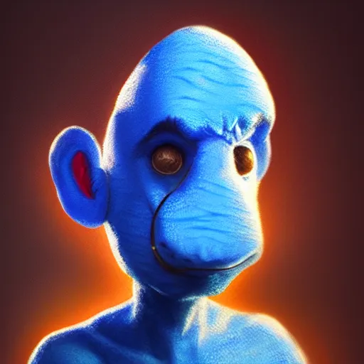 Prompt: the blue guy has a little brown stripe on his nose, concept art, hyperealistic, painterly, 4 k, artstation, postmodern, cheerful lighting, pastel shadows