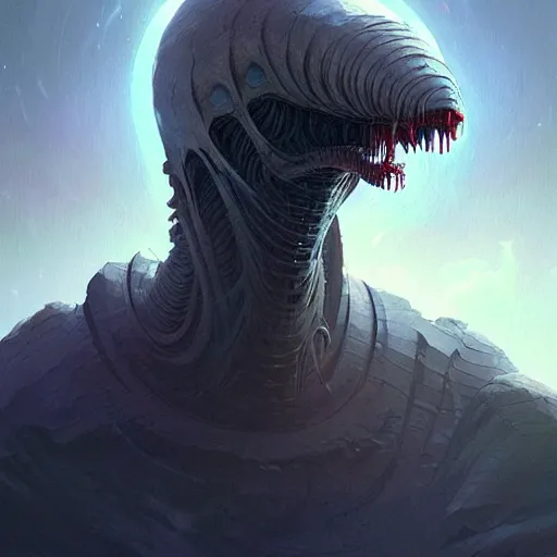 Image similar to professional ominous concept art of a predatory alien by artgerm and greg rutkowski ( thin white border ). an intricate, elegant, highly detailed digital painting, concept art, smooth, sharp focus, illustration, in the style of simon stalenhag wayne barlowe, igor kieryluk.