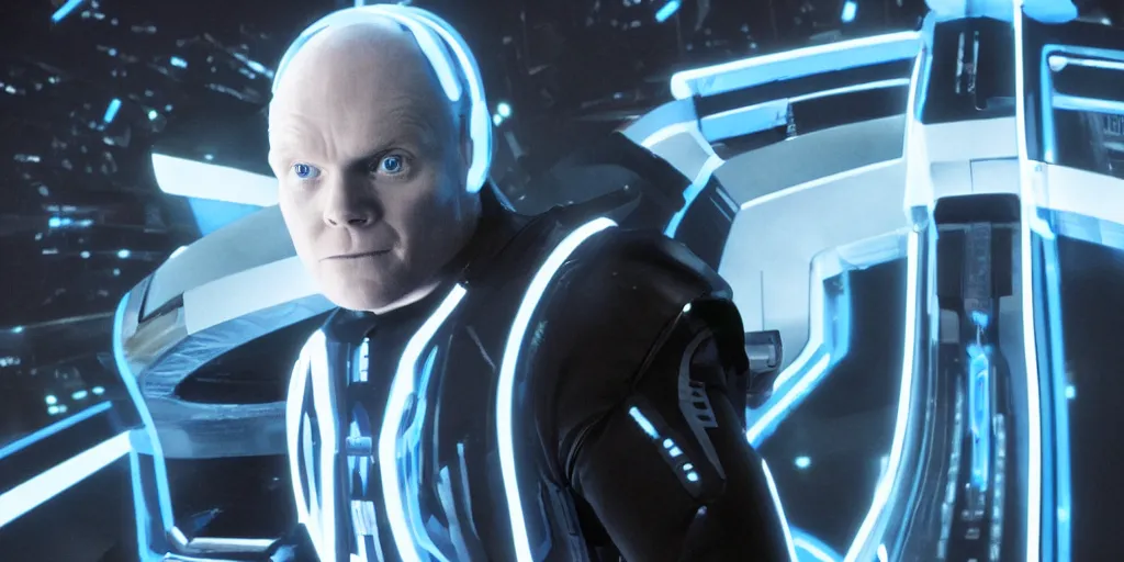 Prompt: a film still of Bill burr in Tron, high quality