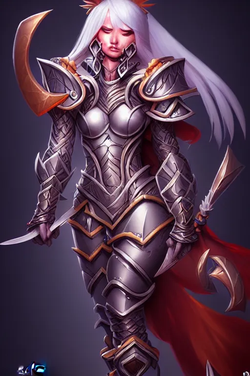 Image similar to sakimi chan, fantasy armor, detailed face, dynamic lighting, tony sart